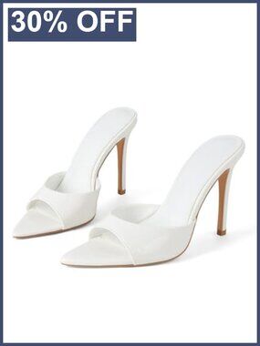 Faux Leather Open Toe Stiletto High Heel Slip On Dress Mules